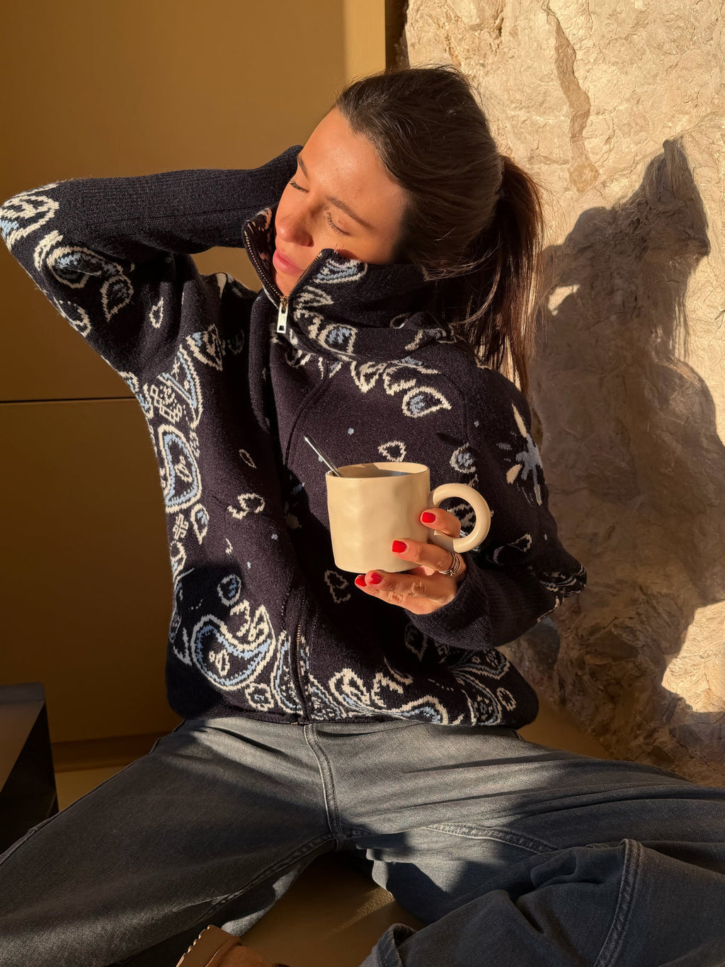 MÓNICA | CARDIGÁN CON CREMALLERA DE ESTAMPADO PAISLEY