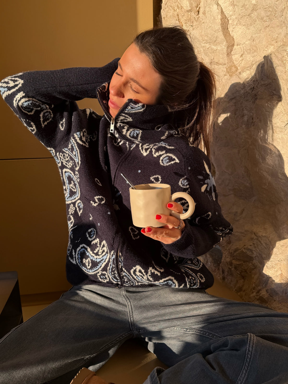 MÓNICA | CARDIGÁN CON CREMALLERA DE ESTAMPADO PAISLEY