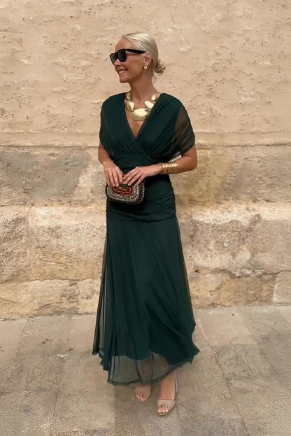 LOUISE | VESTIDO LARGO DE FIESTA ELEGANTE CON CUELLO EN V