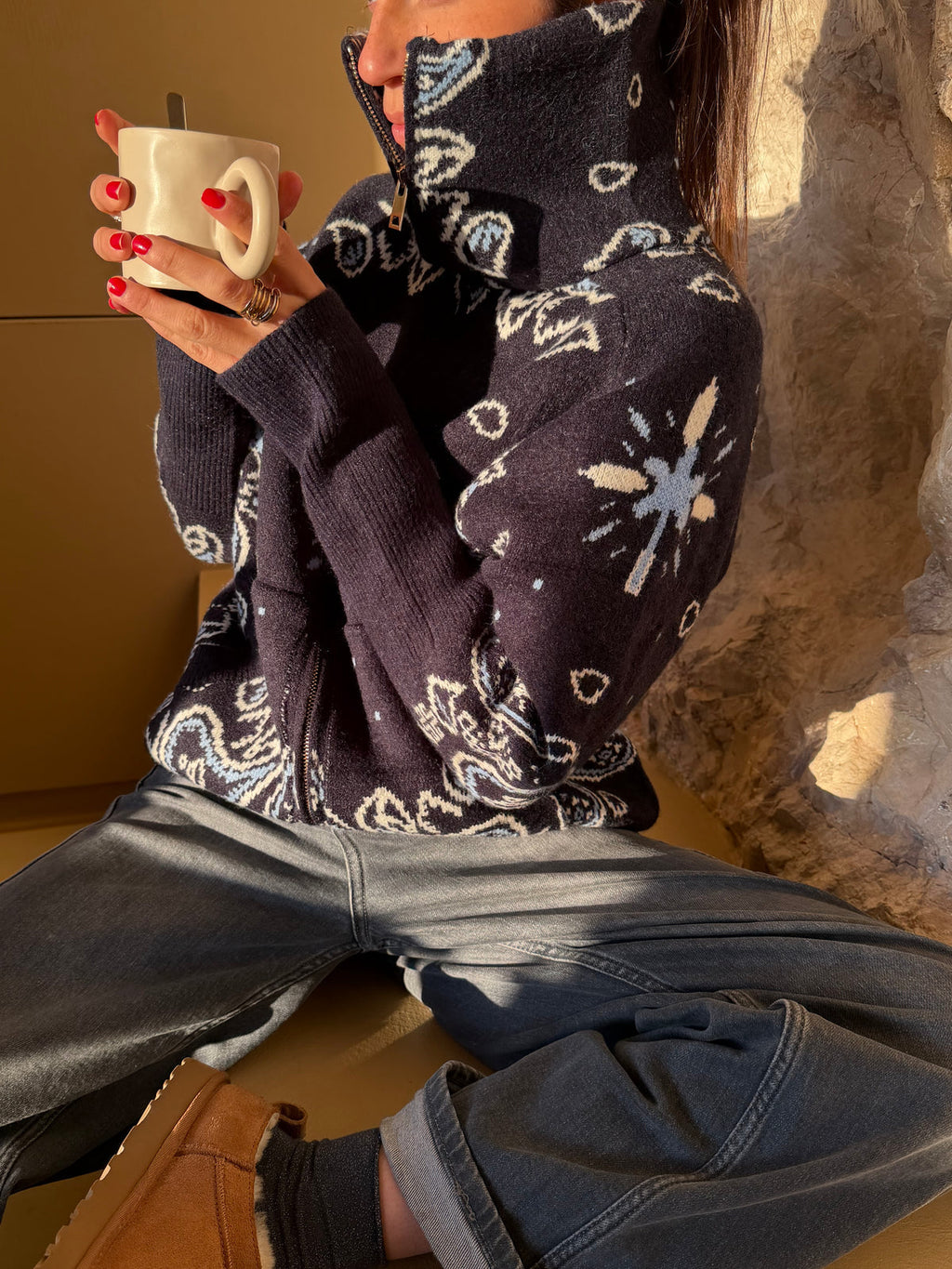 MÓNICA | CARDIGÁN CON CREMALLERA DE ESTAMPADO PAISLEY
