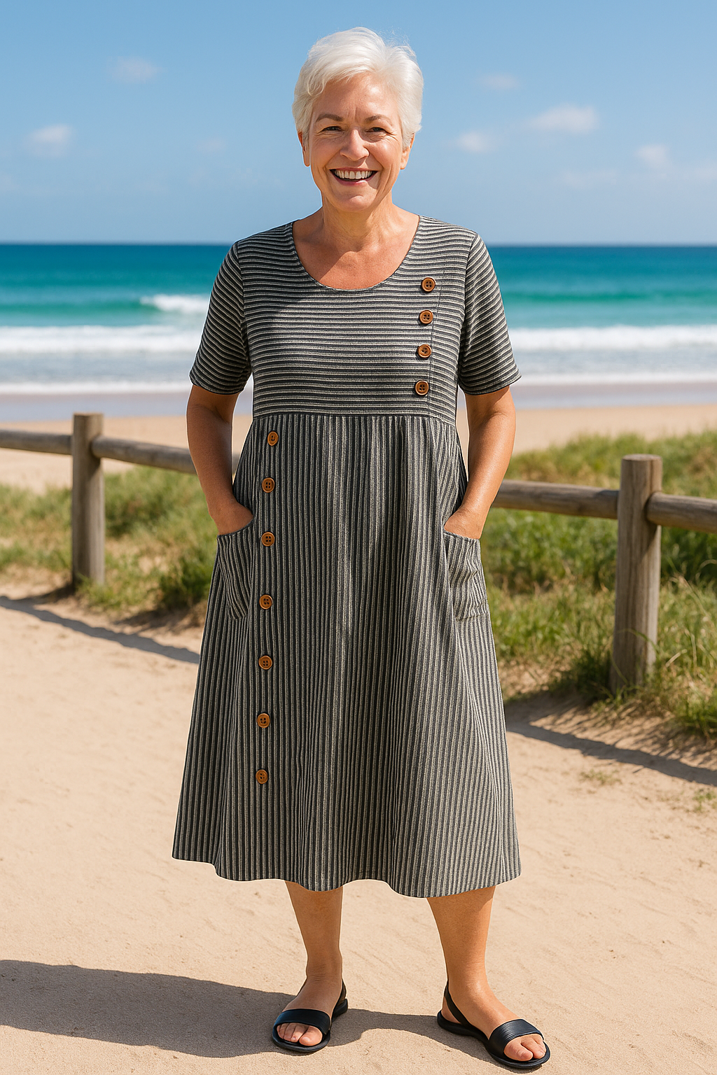 IRENE | VESTIDO MIDI A RAYAS: COMODIDAD SIN ESFUERZO, CONFIANZA PARA EL DÍA A DÍA