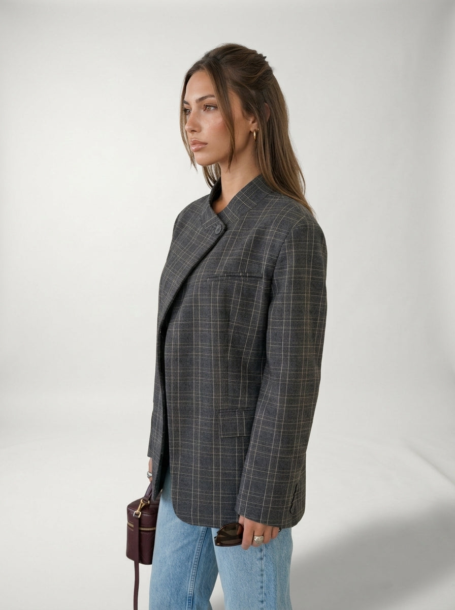 Blazer de Cuadros Gris