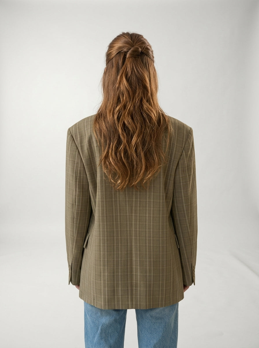 Blazer De Cuadros Beige