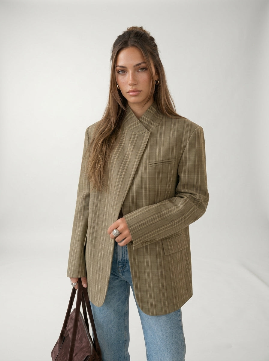 Blazer De Cuadros Beige