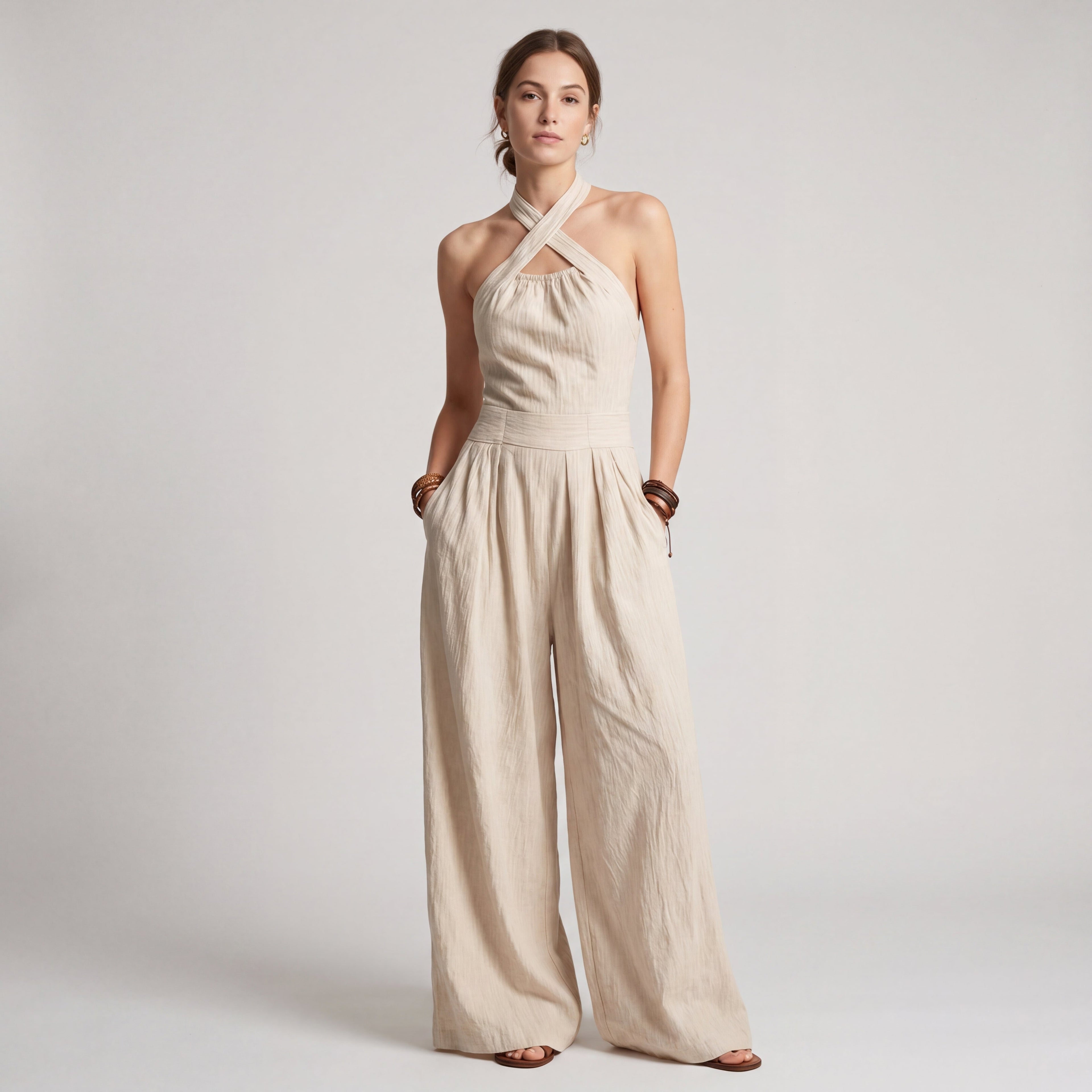 BLANCA | MONO DE LINO Y ALGODÓN CON UN ELEGANTE ESCOTE CRUZADO