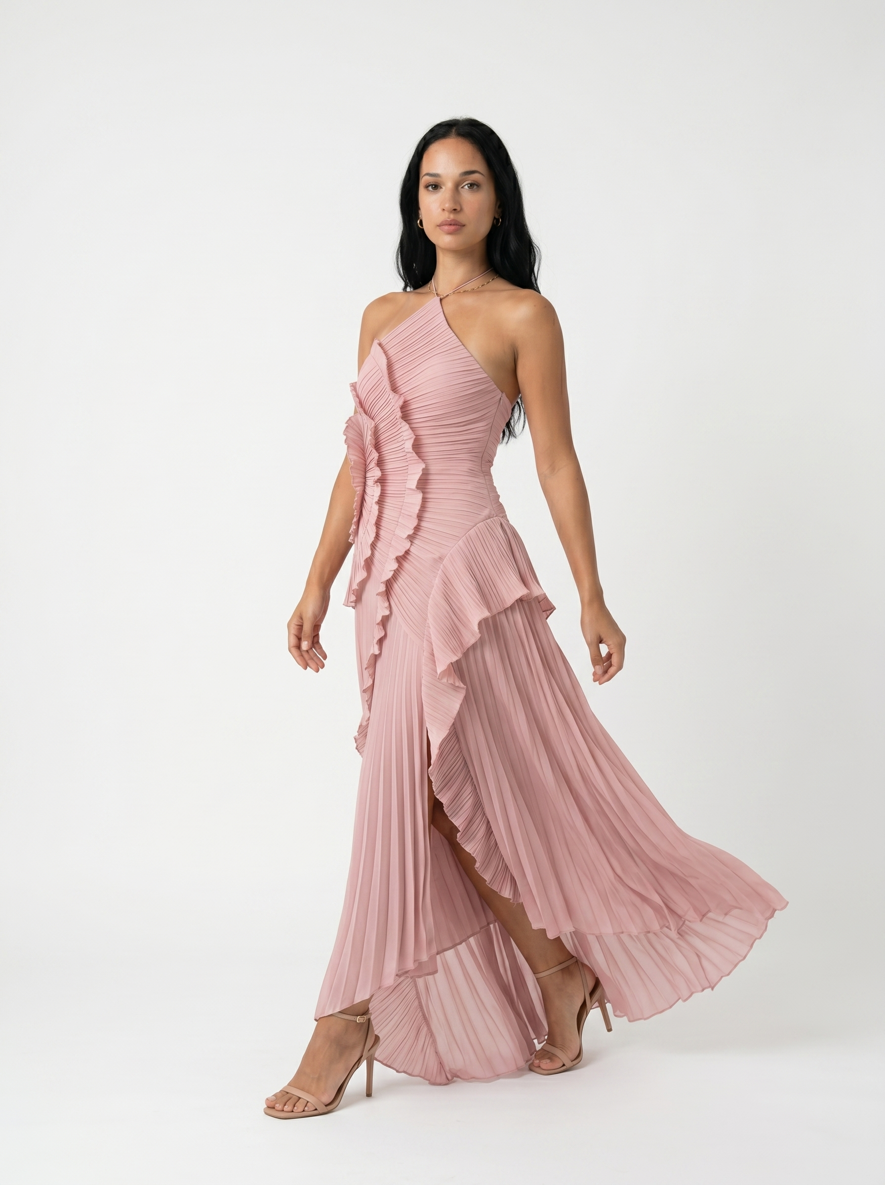Ariadna | Vestido largo plisado con volantes