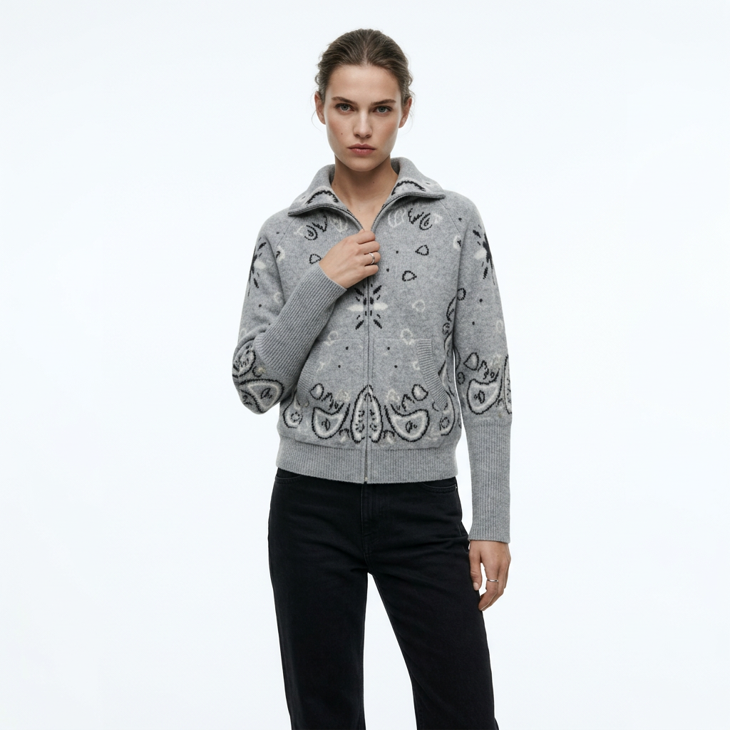 JESICA | CARDIGÁN CON CREMALLERA DE ESTAMPADO PAISLEY