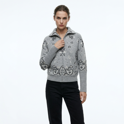JESICA | CARDIGÁN CON CREMALLERA DE ESTAMPADO PAISLEY