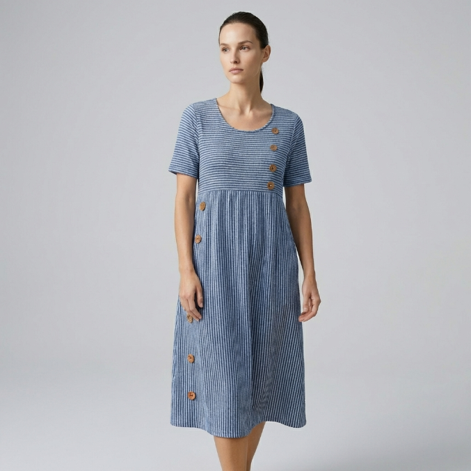 IRENE | VESTIDO MIDI A RAYAS: COMODIDAD SIN ESFUERZO, CONFIANZA PARA EL DÍA A DÍA
