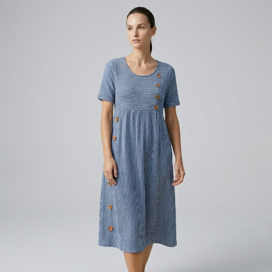 IRENE | VESTIDO MIDI A RAYAS: COMODIDAD SIN ESFUERZO, CONFIANZA PARA EL DÍA A DÍA