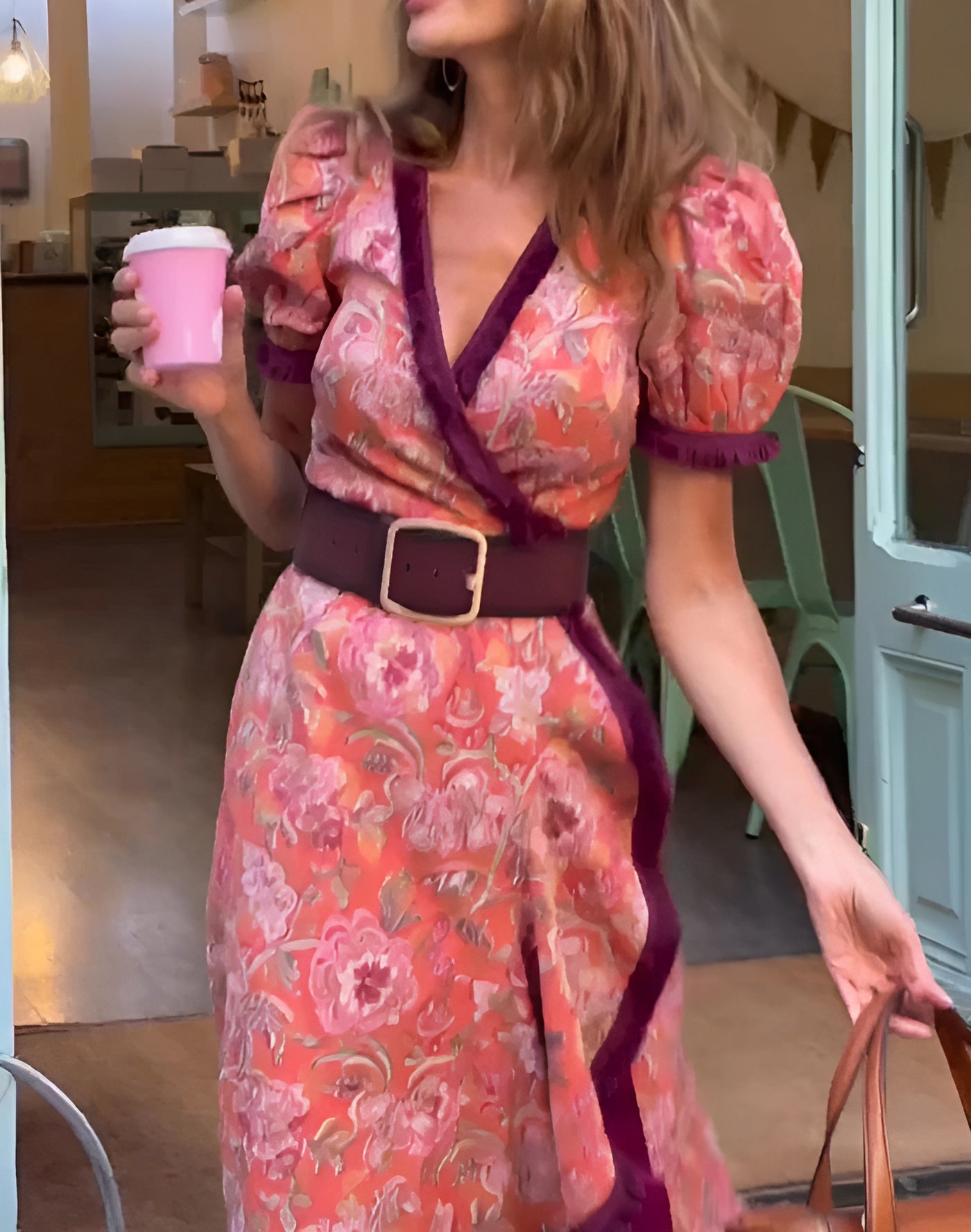 ANA | VESTIDO ELEGANTE LARGO ROSA CON MANGAS CORTAS