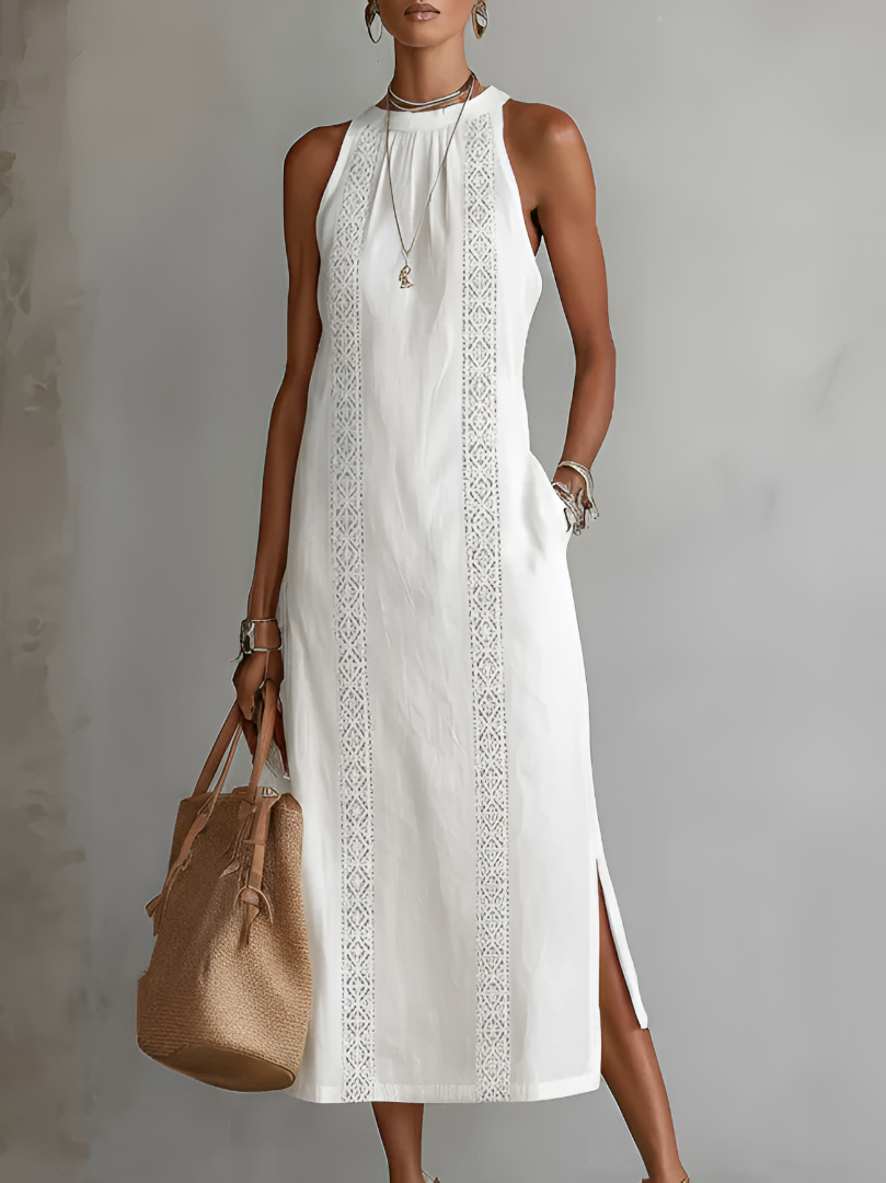 JIMENA | VESTIDO MIDI CON CUELLO MAO