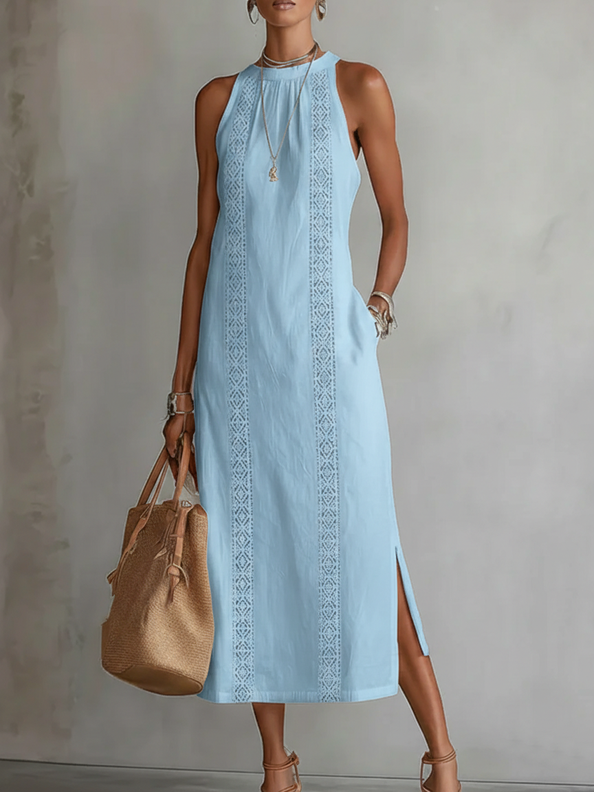 JIMENA | VESTIDO MIDI CON CUELLO MAO