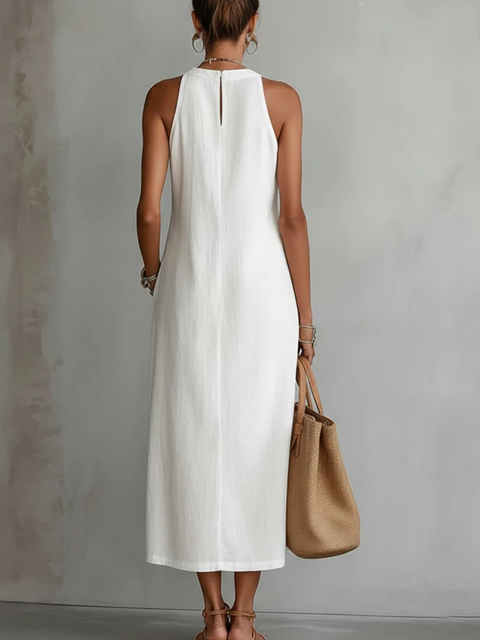 JIMENA | VESTIDO MIDI CON CUELLO MAO