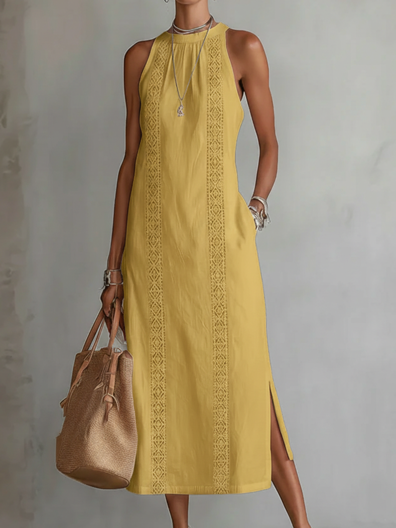 JIMENA | VESTIDO MIDI CON CUELLO MAO