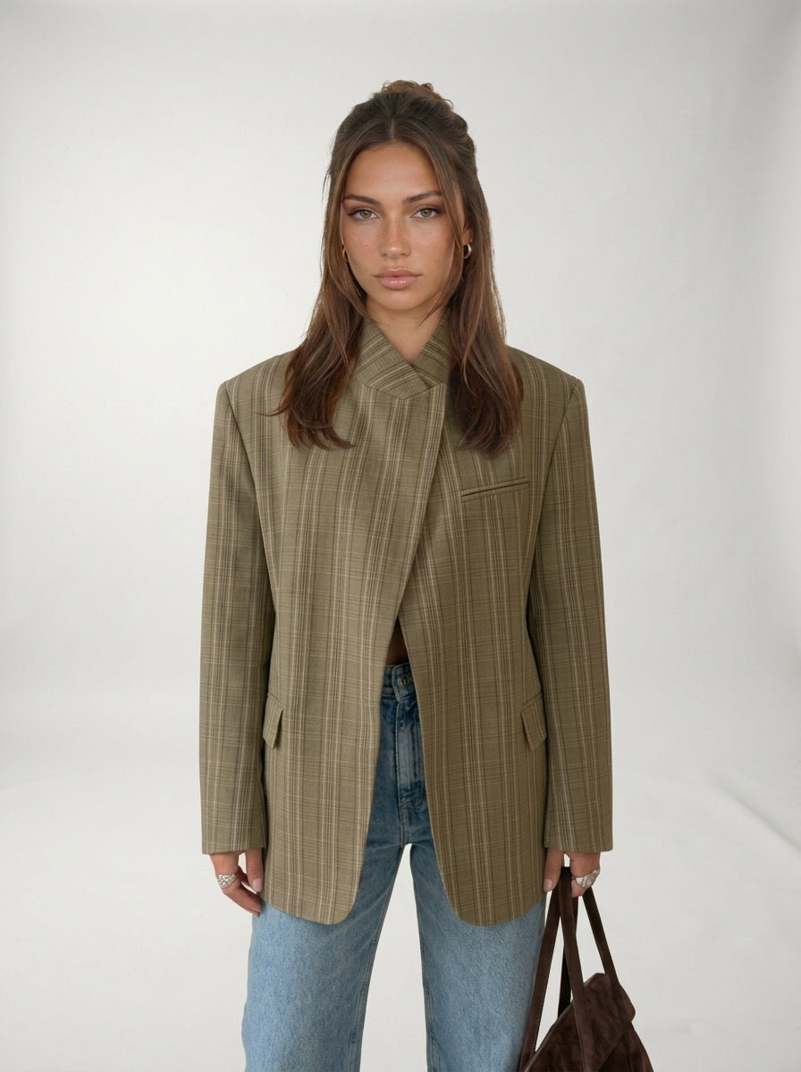 Blazer De Cuadros Beige